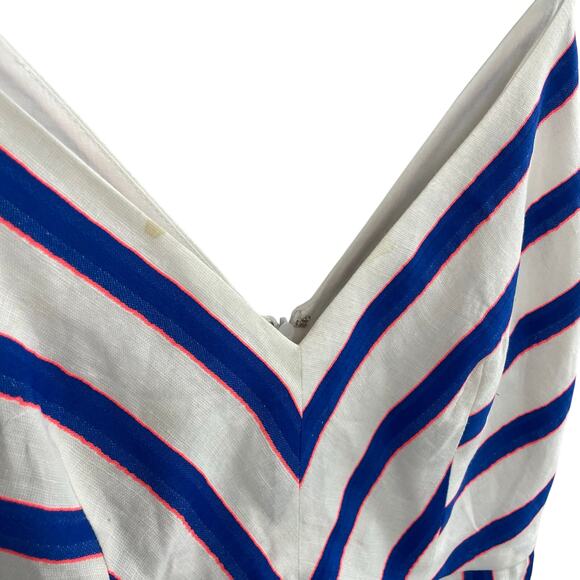 Milly Midi Length Monroe Dress Blue White Striped Linen Blend Womens 6 AS IS - Picture 3 of 9